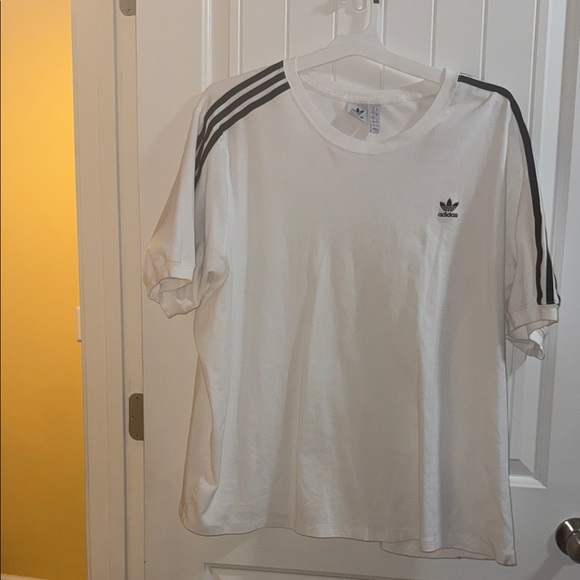 adidas Tops - Adidas White Tee with Black Sleeve Stripes